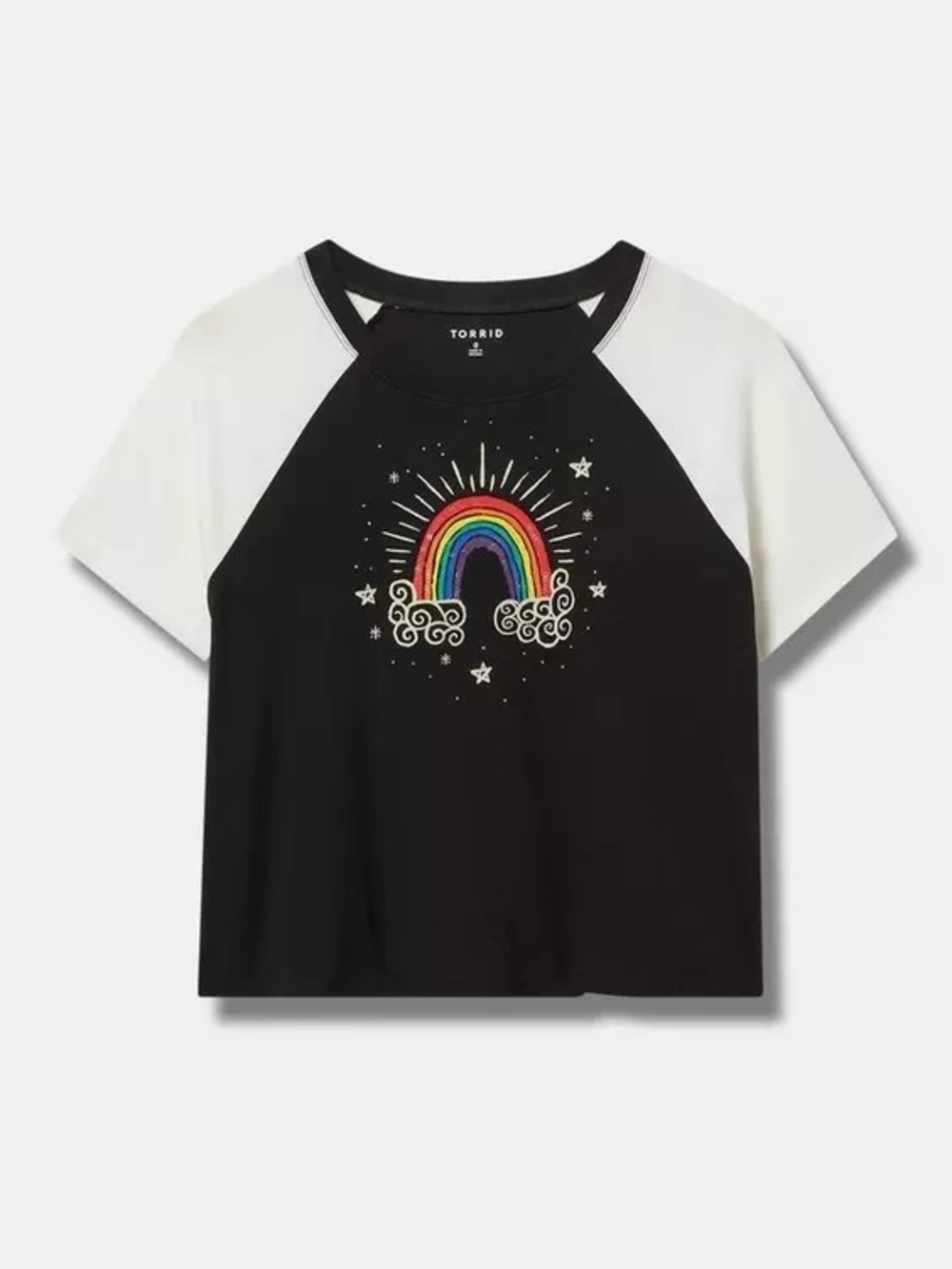Torrid 00X Black & White Raglan Tee with Rainbow Graphic  NWT